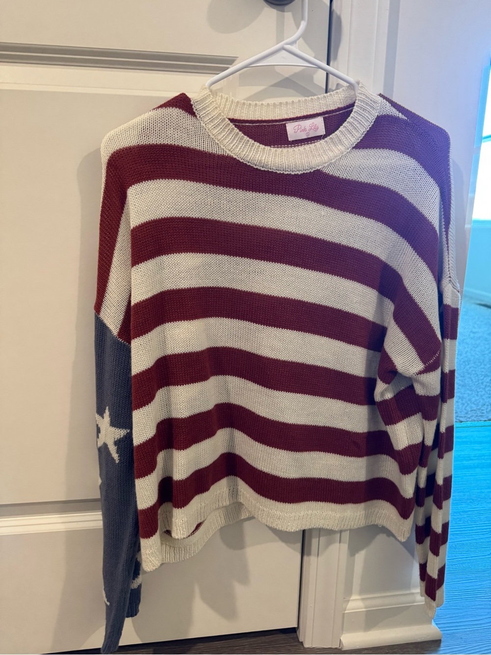 Pink Lily Cream and Rust Striped Knit Sweater